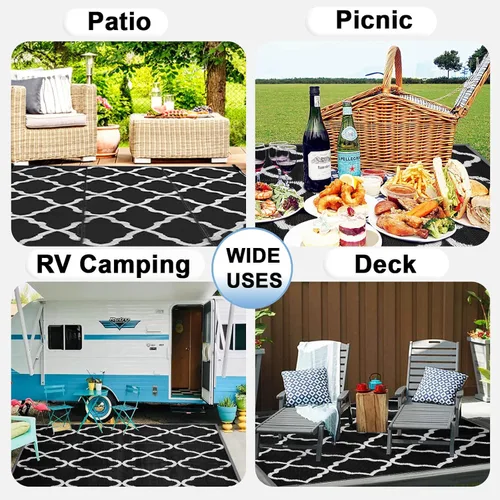 Miniatura 6 de OutdoorLines Alfombras de interior y exterior, para patio, de 6 x 9 pies, reversible, resistente a manchas y a rayos UV, portátil, alfombra de paja