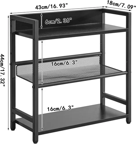 Miniatura 4 de IBUYKE Estante de especias industrial de 3 niveles, organizador de almacenamiento de escritorio, estante de condimentos de pie para encimera, Negro