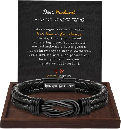 Miniatura 10 de BTYSUN Regalos para hombres, regalos del día de San Valentín para él, novio, marido, adolescentes, pulseras de cuero para hombres, regalos de amor