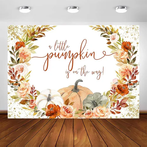 Avezano Fondo con texto en inglés "A Little Pumpkin is On The Way" con tema de calabaza, decoración de fiesta de baby shower, sesión de fotos, fondo