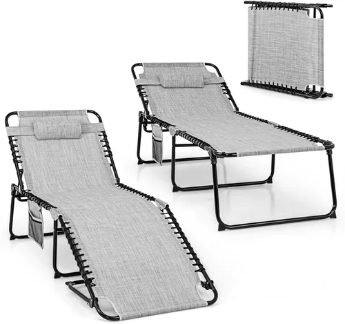 Miniatura 11 de Tangkula Widen - Sillón plegable y reclinable, portátil con 4 posiciones de respaldo, 2 posiciones de patas, almohada, silla de playa para tomar