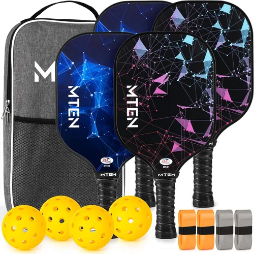 Pickleball Paddles Set of 2 or 4, or Single Paddle – USAPA Approved Fiberglass Surface Pickleball Rackets Set for Men & Women Negro y azul*4