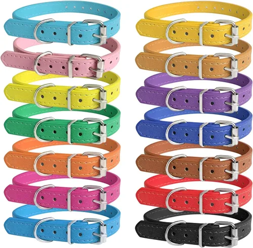 Collares para cachorros para arena – Collar de identificación ajustable de 14 colores para perros pequeños, collares de piel para cachorros de raza
