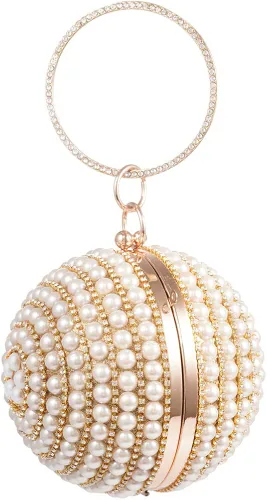 Miniatura 3 de Bolso redondo de la bola del embrague de la mujer deslumbrante completo Rhinestone borlas anillo de la manija del bolso de las perlas de la noche
