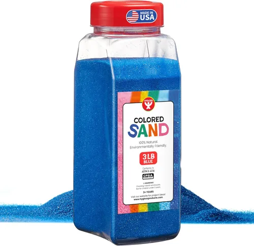 Hygloss Arena de colores para manualidades – Botella de 3 libras, azul – Juegos de arte de arena sensorial fina y colorida vibrante para niños –