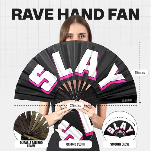 Miniatura 57 de SoJourner Bags Rave Fan – Ventilador plegable grande – Ventilador de mano Clack para raves, Halloween, Burlesque, trajes de arcoíris para mujeres
