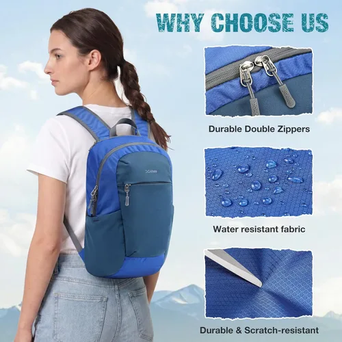 Miniatura 6 de G4Free Mochila de senderismo de 18 L, pequeña, ligera, plegable, plegable, con panel trasero grueso para hombres y mujeres (azul)
