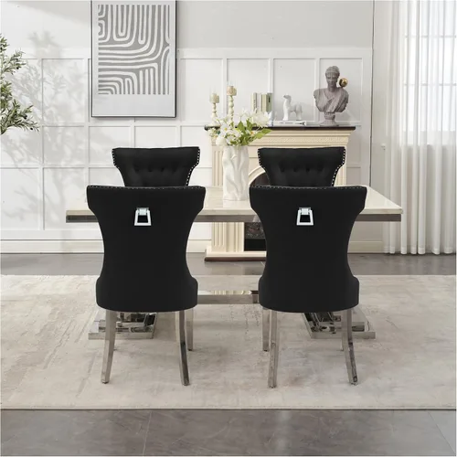 Miniatura 16 de adochr Juego de 2 sillas de comedor de terciopelo, sillas de cocina tapizadas con patas de metal, respaldo abotonado moderno con anillo de tracción