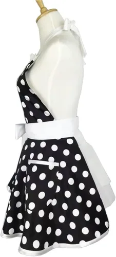 Miniatura 5 de Hyzrz Delantales de cocina retro para mujer, niña, algodón, lunares, cocina, salón, vestido de pinafore delantal vintage, regalo para madres (negro)