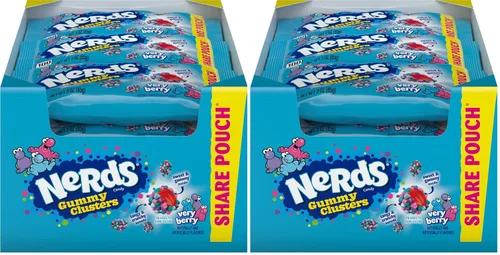 Miniatura 24 de NERDS Gummy Clusters Candy, arcoíris, crujiente y gomoso, 3 onzas (paquete de 12)