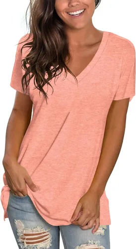 Miniatura 35 de Sipaya - Camiseta de mujer con cuello en V, básica, de ajuste suelto, manga corta, estilo casual