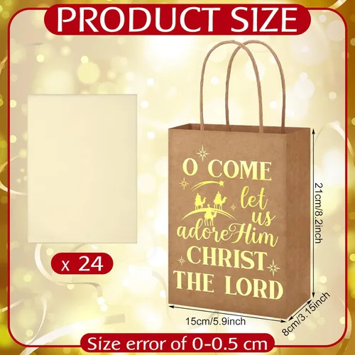 Miniatura 2 de Sabary 24 bolsas de regalo religiosas de Navidad, bolsas de regalo cristianas de Navidad, bolsas de regalo de papel kraft metálico con asas