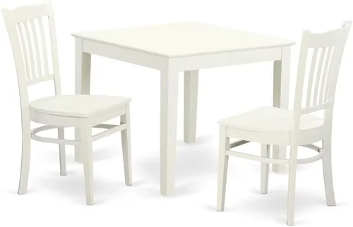 East West Furniture OXGR3-LWH-W Oxford - Juego moderno de 3 piezas que contiene una mesa cuadrada de madera y 2 sillas de comedor, 36 x 36 pulgadas