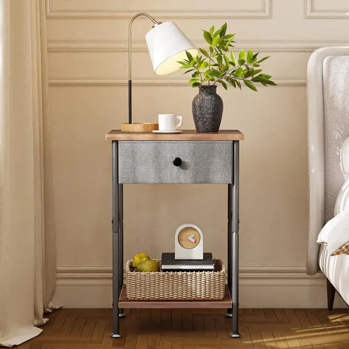 Miniatura 4 de VECELO Mesitas de noche modernas y versátiles, diseño X, mesa auxiliar de noche, estante de almacenamiento con cajón para sala de estar y Marrón