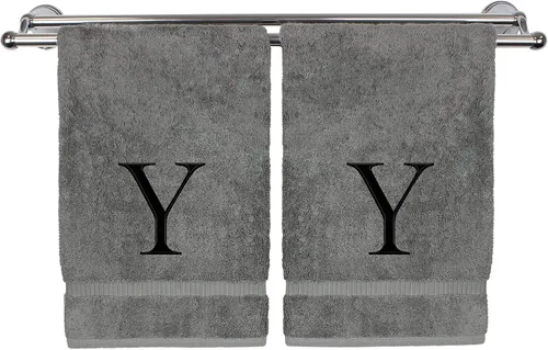 Miniatura 61 de Toalla de mano monogramada, regalo personalizado, juego de 2 - Toalla bordada con letra de bloque dorada - Extra absorbente 100% algodón turco
