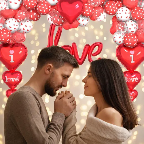 Miniatura 6 de Kit de globos para el día de San Valentín, globos con texto en inglés "I Love You", globos de corazón blanco y rojo, pétalos de rosa para el día