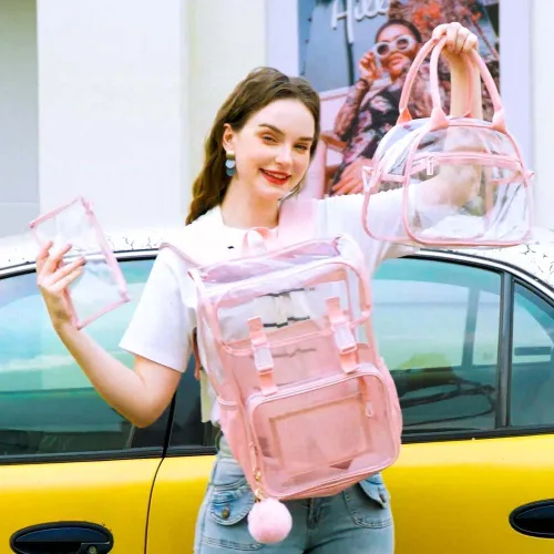 Miniatura 54 de Mochila transparente, aprobada por el estadio, para niñas y niños, mochila transparente de PVC resistente para mujeres y hombres