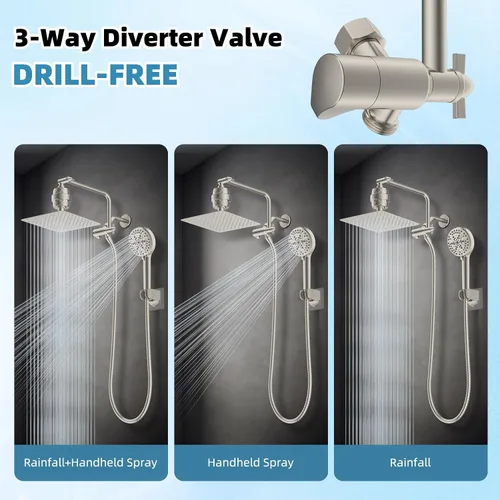 Miniatura 5 de Cabezal de ducha filtrado, 10 pulgadas de alta presión con 10 pulverizadores, cabezal de ducha de mano/lluvia con filtro de ducha de 20 etapas