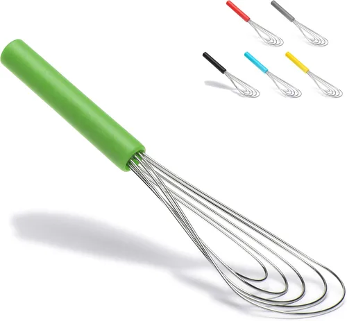 Batidor Plano Mango de Silicona Antideslizante 10" - Batidor de 5 Alambres con 10 Cabezales para Cocina de Cocina por Jell-Cell (Verde)