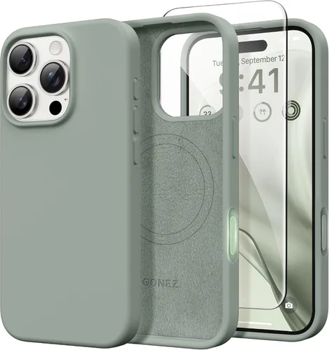 Miniatura 216 de GONEZ Funda de silicona para iPhone 14 Pro Max, compatible con MagSafe, con protector de pantalla + protector de lente de cámara, silicona líquida a