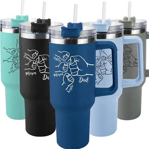 Miniatura 12 de ThermoThrill Se envía al día siguiente, vaso personalizado de 40 onzas con asa y pajita Vaso personalizado con texto Taza de acero inoxidable