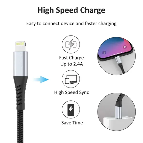 Miniatura 3 de Cable corto de carga para iPhone de 6 pulgadas, paquete de 3 cables USB a Lightning de 0.5 pies, cable corto trenzado para iPhone de carga rápida