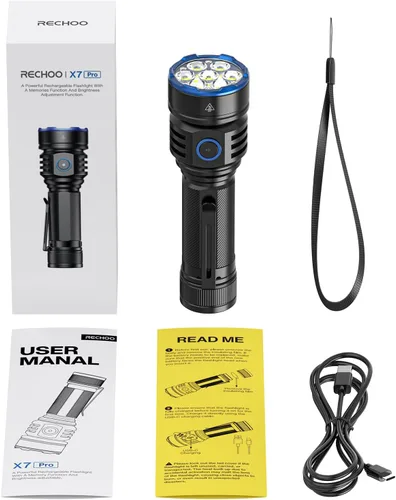 Miniatura 8 de RECHOO Linterna recargable, 1 paquete, linternas recargables superbrillantes de alto lúmenes, 3 modos de iluminación ajustables con 7 linterna LED