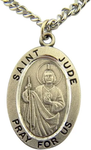 WJH Medalla de San Judas patrón de peltre con tarjeta sagrada en relieve, 1 pulgada, Peltre
