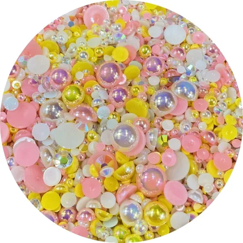 Miniatura 17 de Cuentas de resina con diamantes de imitación, mitad redonda, cuentas de perlas planas de 30 g, cuentas de media perla con diamantes de imitación