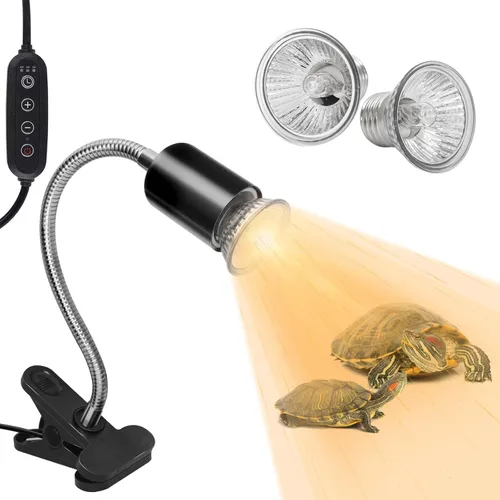 Miniatura 8 de Lámpara de calor para reptiles con 2 bombillas UVA UVB de 50 W, luz giratoria de 360°, luz solar simulada, lámpara de calefacción regulable