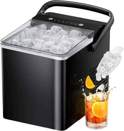 Miniatura 7 de Máquina para hacer hielo de sobremesa, máquina portátil de hielo con asa de transporte, máquinas de hielo autolimpiables con cesta y cuchara, 9