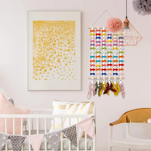 Miniatura 2 de SYGY Soporte para moño, organizador para lazos para el cabello, clips, corbatas, diademas y accesorios, decoración para colgar en la pared