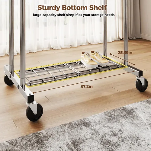 Miniatura 4 de HYSEYY Perchero de ropa resistente, perchero con ruedas para colgar ropa con estantes, carga de 700 libras, armario portátil con ruedas