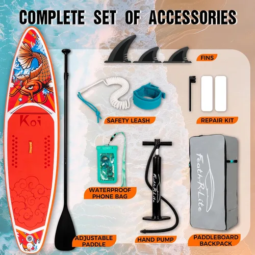 Miniatura 4 de FEATH-R-LITE Tabla de remo inflable para adultos SUP con bomba de accesorios premium, pala ajustable, correa, tres aletas, mochila
