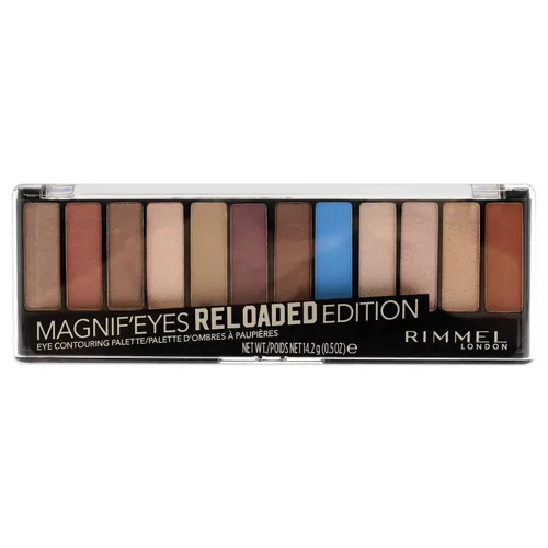 Rimmel London Magnif'Eyes Paleta de sombras de ojos, 12 tonos, fórmula mezclable, versátil, 012, Reloaded, 0.5 onzas