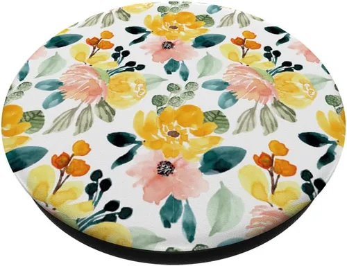 Miniatura 2 de Amarillo rosa rosa floral naranja diseño de flores para mujeres niñas PopSockets agarre y soporte para teléfonos y tabletas
