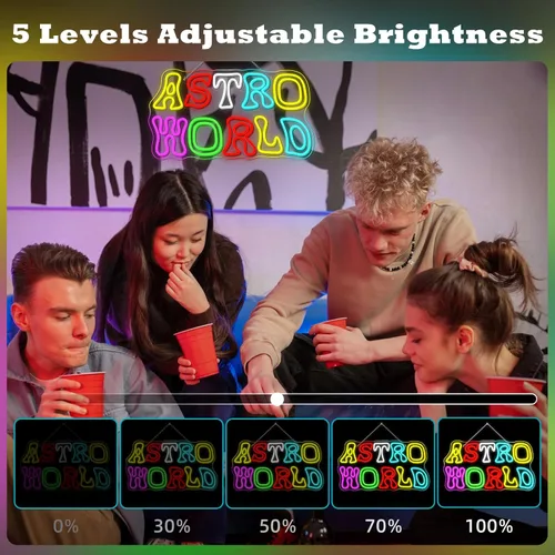 Miniatura 2 de Astro World - Letrero de neón para decoración de pared, colorido letrero LED alimentado por USB, luces de neón para dormitorio, sala de estar, bar