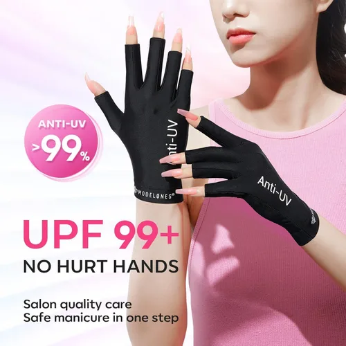 Miniatura 2 de modelones Guantes UV para Manicuras de Gel, Guantes Profesionales de Protección Anti UV UPF99+ para Lámpara de Uñas de Gel (Negro)