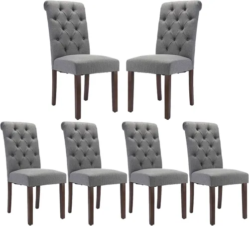 Miniatura 23 de COLAMY Juego de 2 Sillas de Comedor Copetudas, Sillas de Cocina Accent Parsons Tapizadas en Tela Elegante con Patas de Madera Maciza y Asiento Beige