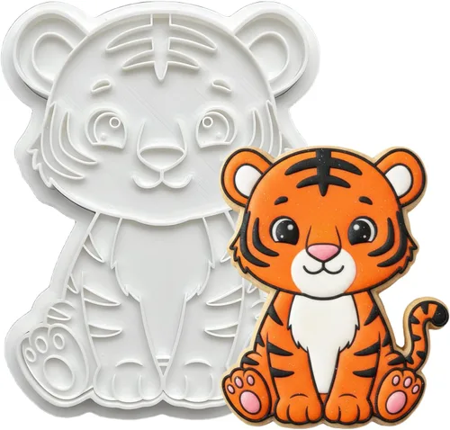 Miniatura 22 de Juego de 8 cortadores de galletas de animales con mango de sello 3D, diseño de selva para cocina, formas de pastel de ácido poliláctico