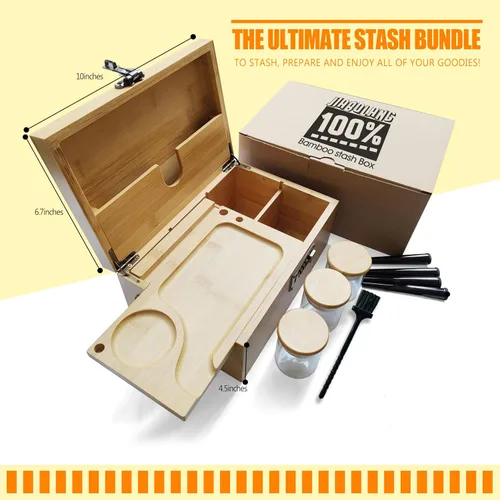 Miniatura 2 de Caja de Almacenamiento Grande de Bambú con Cerradura de Combinación y Accesorios - Juego Organizador de Caja de Almacenamiento Premium con Asa