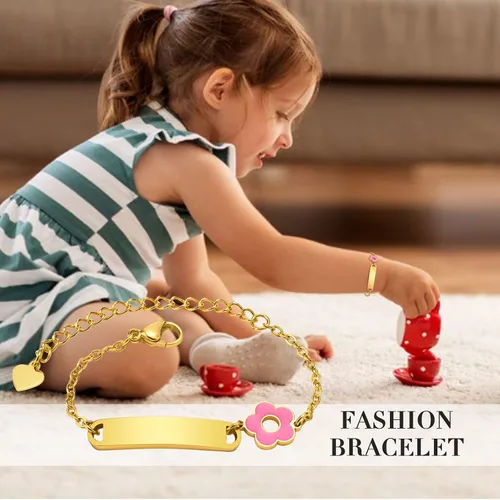 Miniatura 105 de Pulsera de barra para bebé: chapado en oro de 18 quilates, pulsera con placa de identificación personalizada para niños pequeños de mamá, nombre
