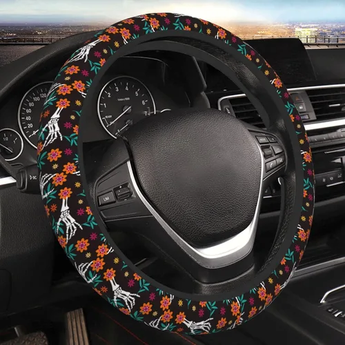 Miniatura 13 de Funda de volante retro con diseño de calavera para mujeres, hombres y niñas, accesorios para automóvil, decoración, antideslizante, de neopreno, 15