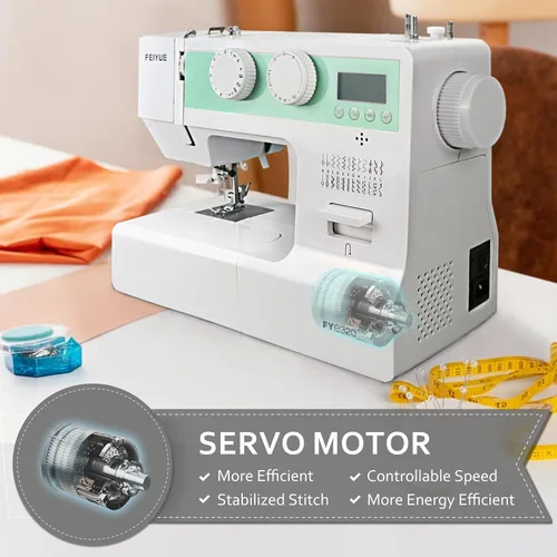 Miniatura 7 de FEIYUE FYe320 Máquina de Coser de Tamaño Completo con Pedal, Control de Velocidad, Resistente y Portátil, Pantalla LCD, 25 Puntadas Incorporadas, 6