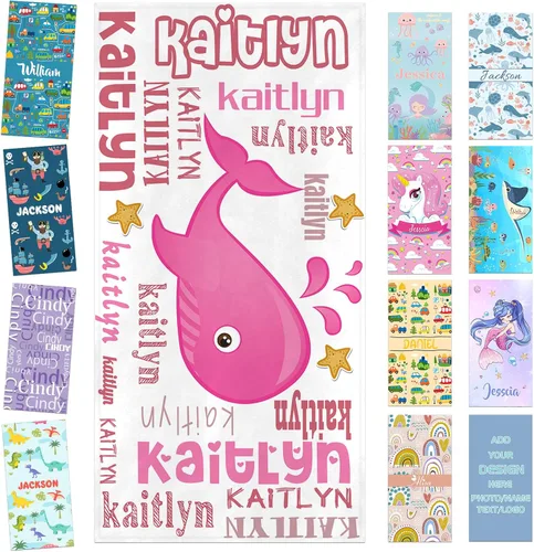 Miniatura 41 de Toalla de playa personalizada para niños, toallas de playa personalizadas de poliéster de secado rápido con nombres para niñas y niños, 30 x 60