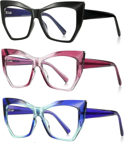 Lentes de lectura para mujer, elegantes estilo Oprah, con bloqueo de luz azul y bisagra de resorte (paquete de 3 (negro/rojo/azul), 1.75,
