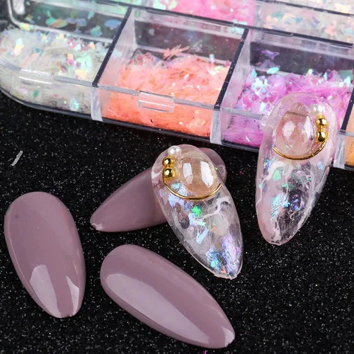 Miniatura 5 de 12 rejillas de lámina de uñas holográficas, copos de papel de aluminio holográfico para uñas, confeti con purpurina dorada y plateada, copos