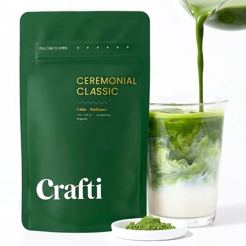 Miniatura 14 de Crafti Polvo de matcha de grado ceremonial (orgánico) – Polvo de té verde matcha japonés auténtico sin azúcar de Uji, Kyoto para lattes de grado