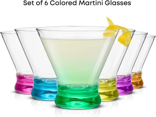 Miniatura 4 de JoyJolt Hue - Juego de 6 vasos de Martini de 7.5 onzas, base de vidrio de colores, vasos sin tallo para margarita, bar, cóctel de camarones, jugo