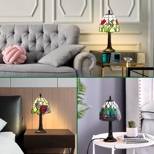 Miniatura 6 de Lámpara de mesa con diseño de libélula, pequeña lámpara de mesa estilo Tiffany Rsbrillialite Small Tiffany Lamp, Dragonfly Stained Glass Table